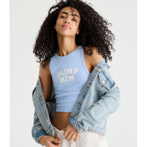 Aeropostale Ribbed Tank Top Womens S Blue DUMP‎ HIM Crop Summer I Turned Pretty